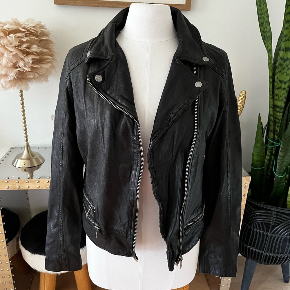 Mauritius (purchased online from Free People) Black Leather Zoey Fringe Jacket - Picture 2 of 14